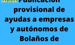 Publicación provisional ayudas a empresas y autónomos de Bolaños